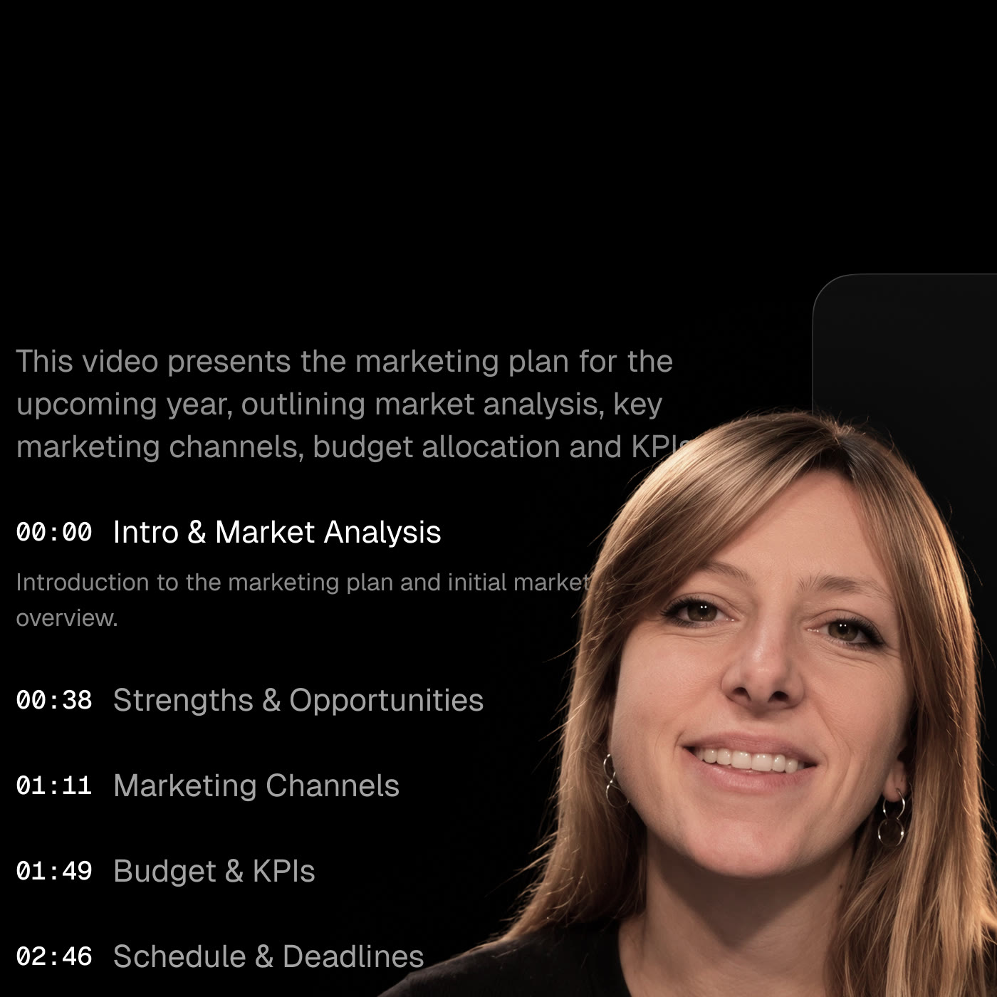 Chapters and a summary beside a recorded presentation