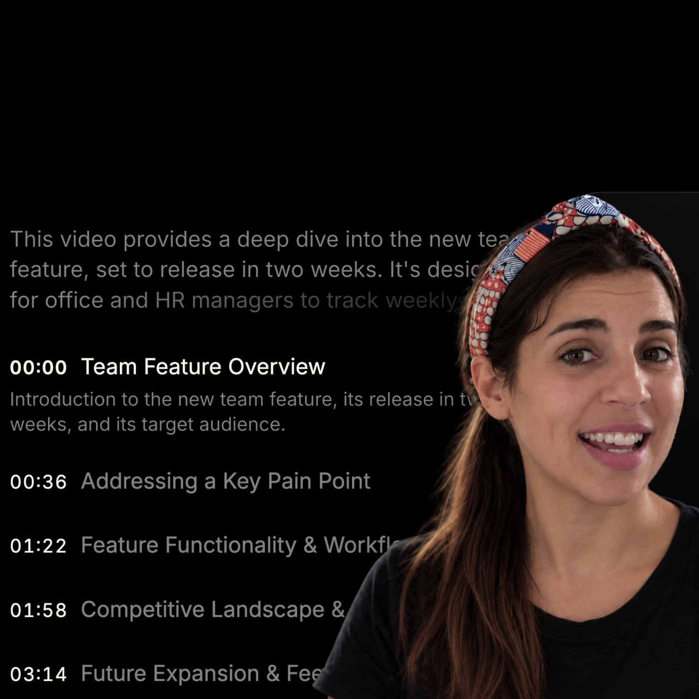 Chapters and a summary for a team-feature training video